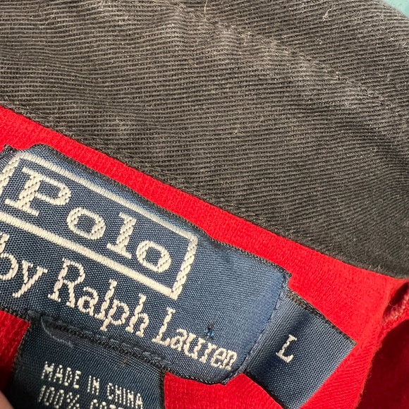 Polo Ralph Lauren Red with Black Collar Rugby Shirt Crown and Crest Patch Large - Picture 7 of 8